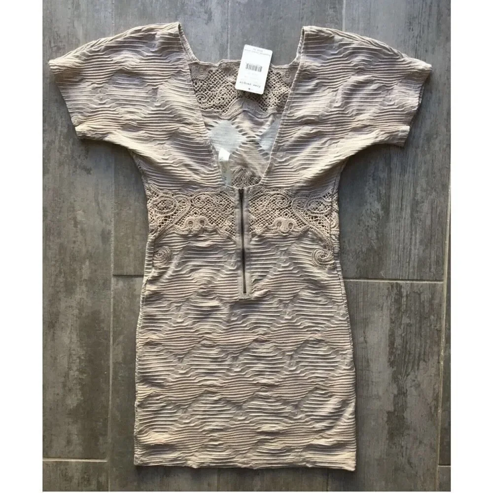 $228 FREE PEOPLE NEW ROMANTICS Open Back Boho Lace Crochet Dress NEW Mini XS